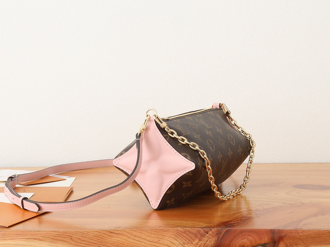 LV Bloom Pouch Monogram Canvas Pink 3D Monogram Flower Side Chain Crossbody Bag