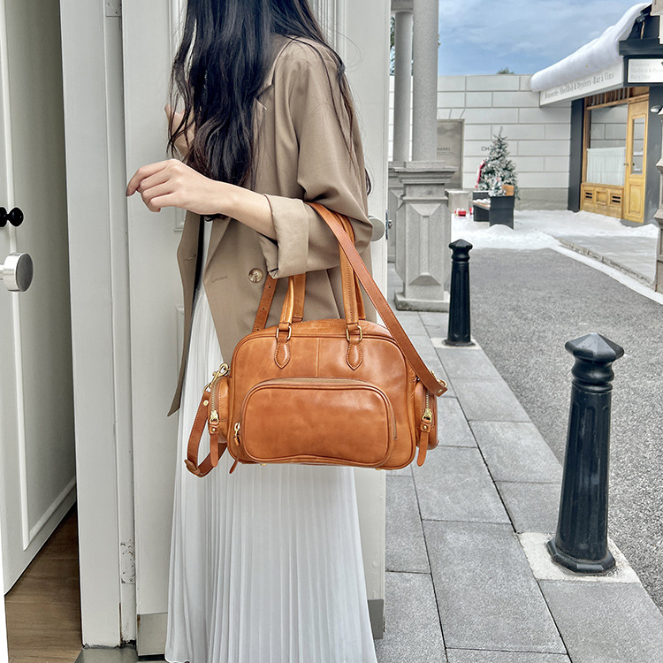 Multi-Pocket Leather Satchel