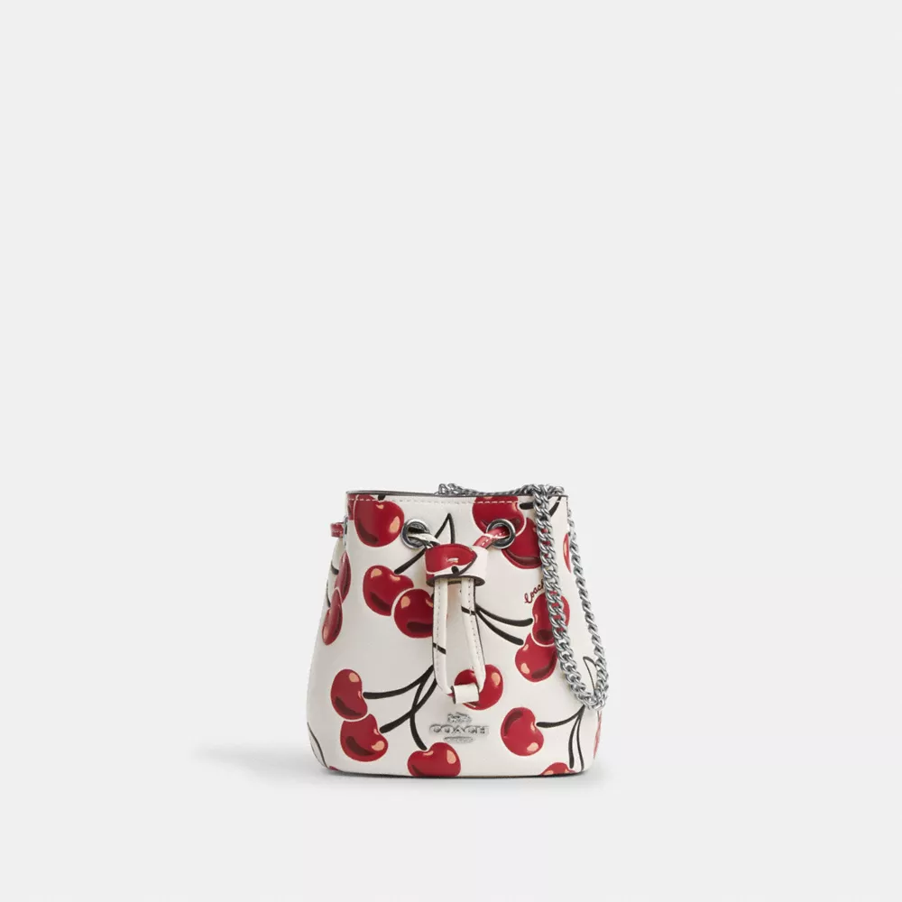 Drawstring Wristlet With Cherry Print