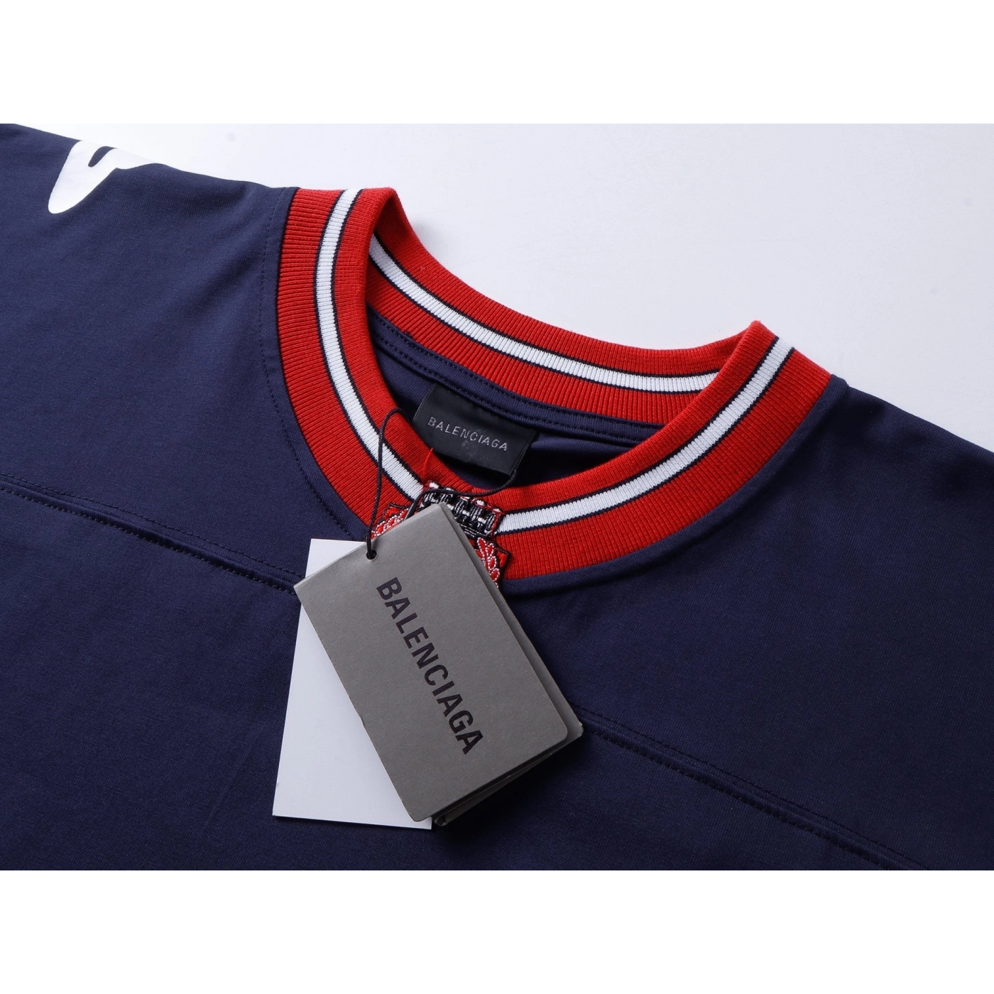 Balenciaga 3B Silhouette Ribbed V-neck Printed T-shirt Black/Dark Blue/Gray