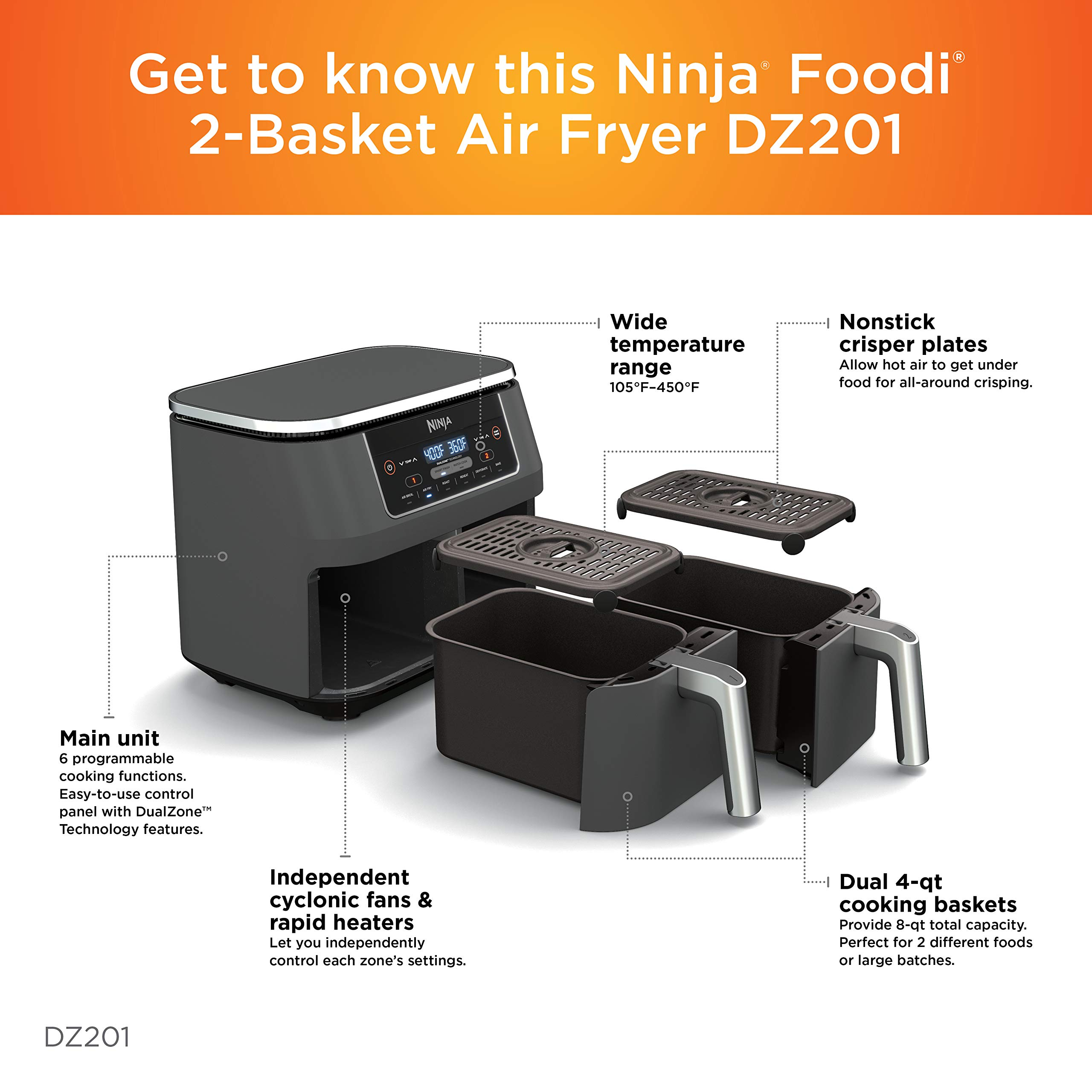 8 Quart 6-in-1 DualZone 2-Basket Air Fryer with 2 Independent