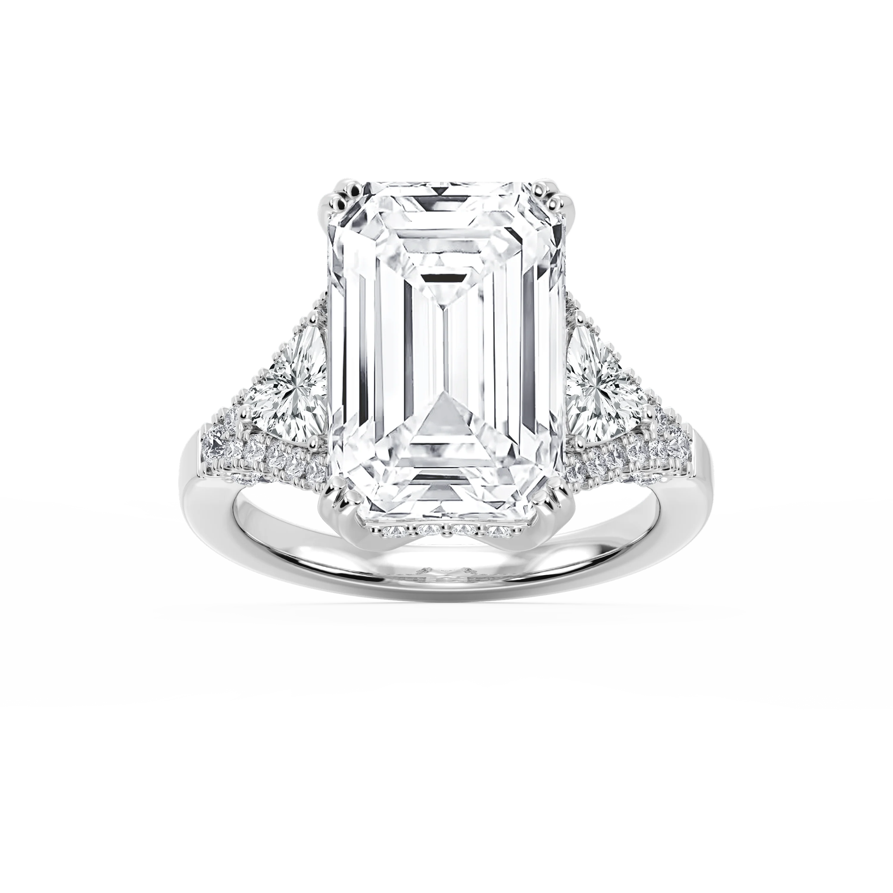 Violet 11 ¾ ctw Emerald Lab Grown Diamond Three Stone Engagement Ring - Signature Collection