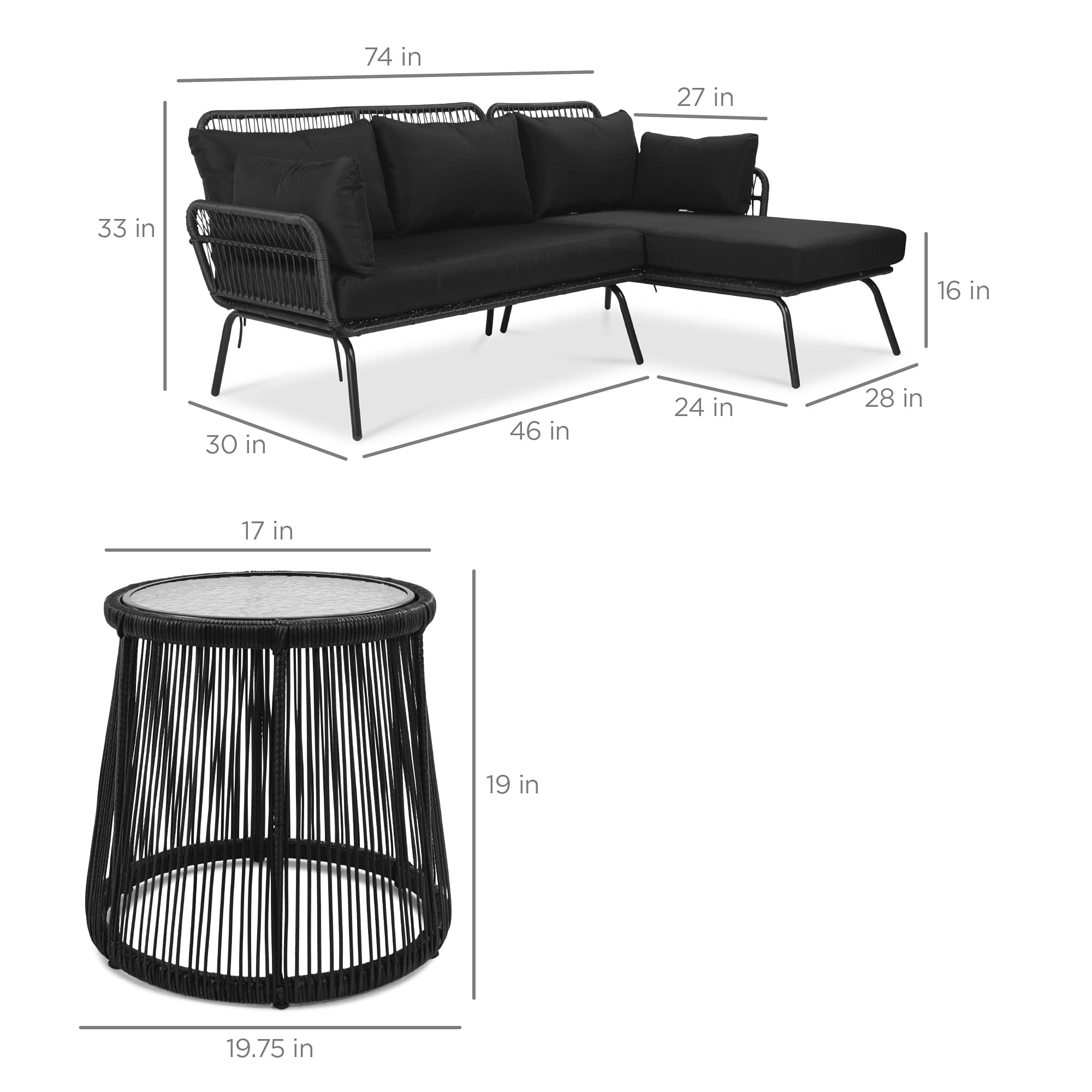 Outdoor Rope Woven Sectional Furniture L-Shaped Sofa Set