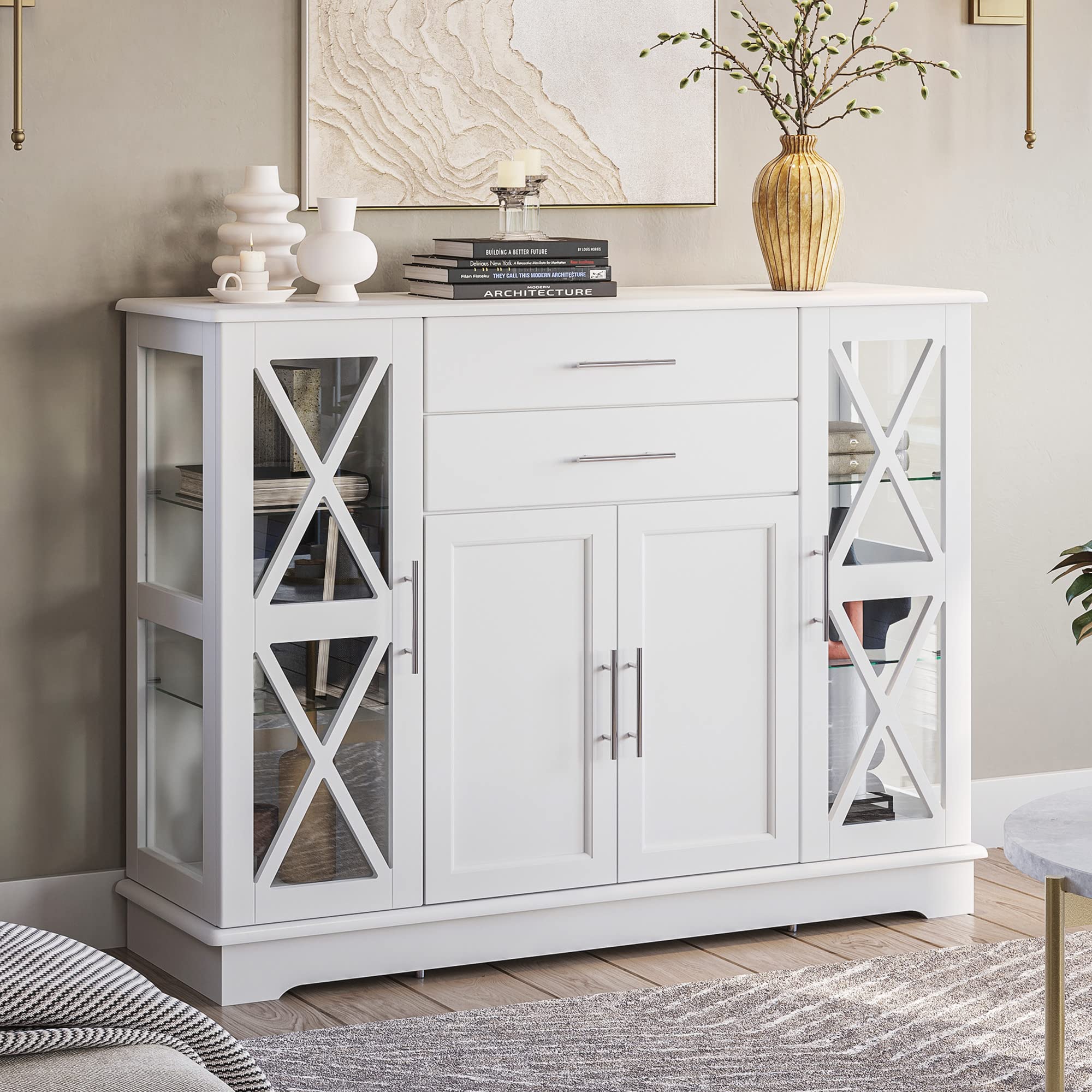 Wood 47 Inch Sideboard Buffet Storage Cabinet Console Sofa Table