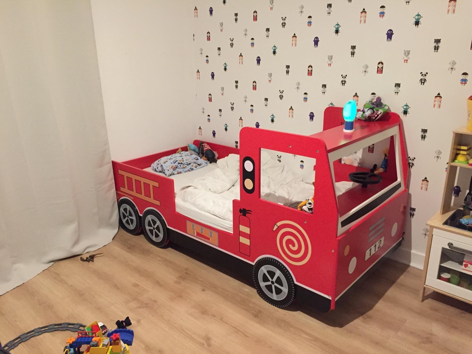 Children's Bed Frame Red Fire Truck Imitation Kids Bed Car