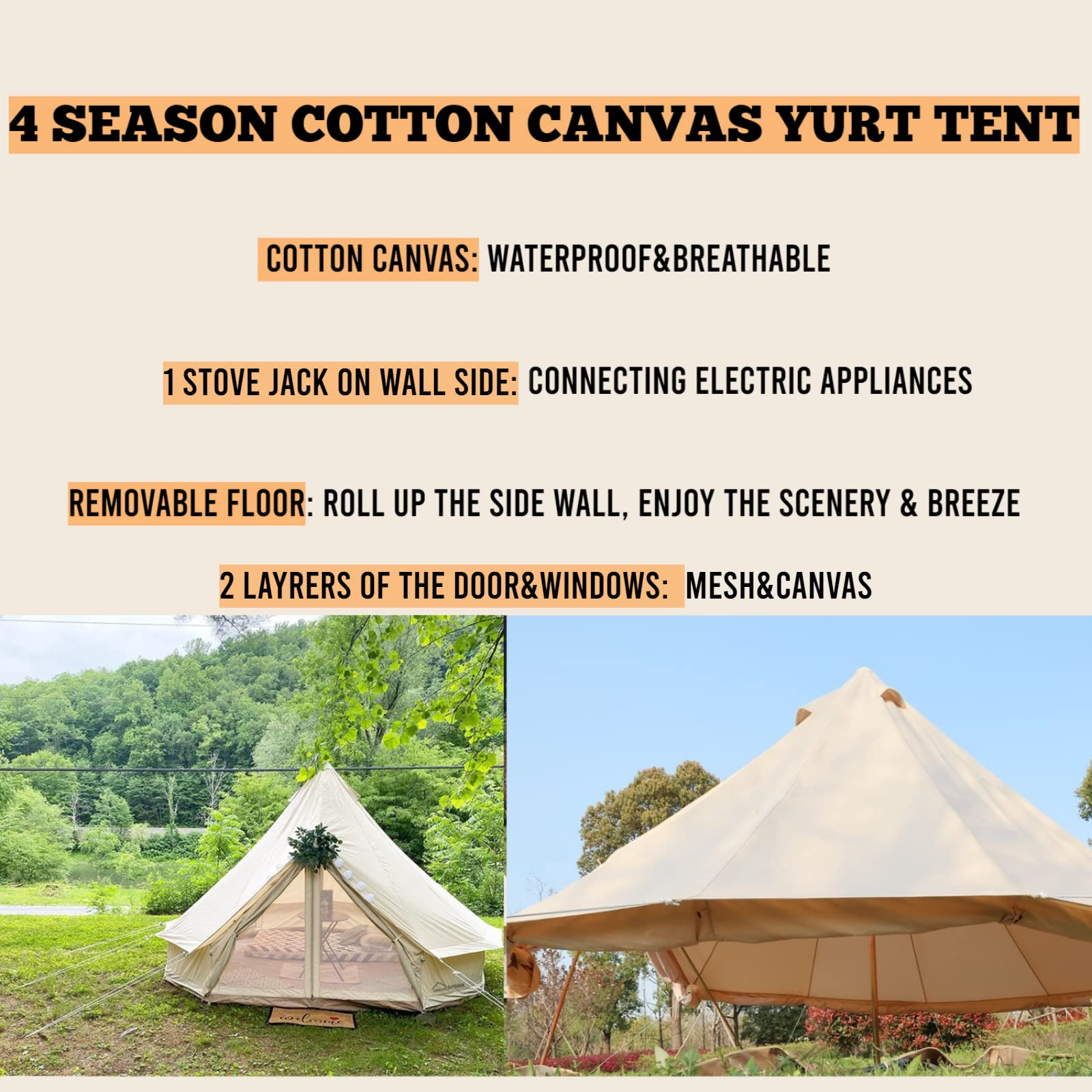 Waterproof Cotton Canvas Yurt for Family Glamping