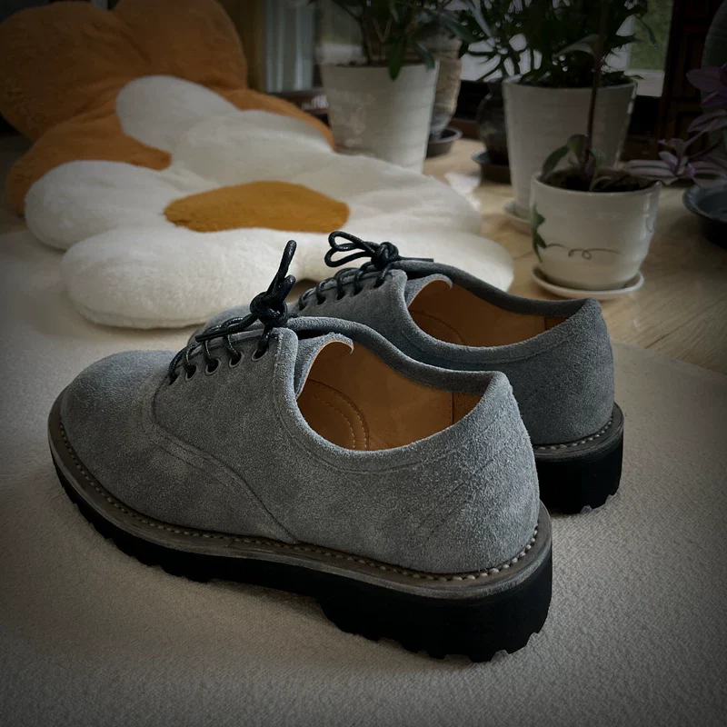Suede leather lace-up handmade grey loafers