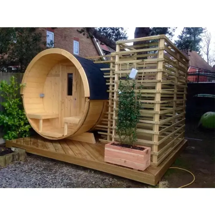 8 Person Barrel Sauna with Separate Dressing Room & Electric