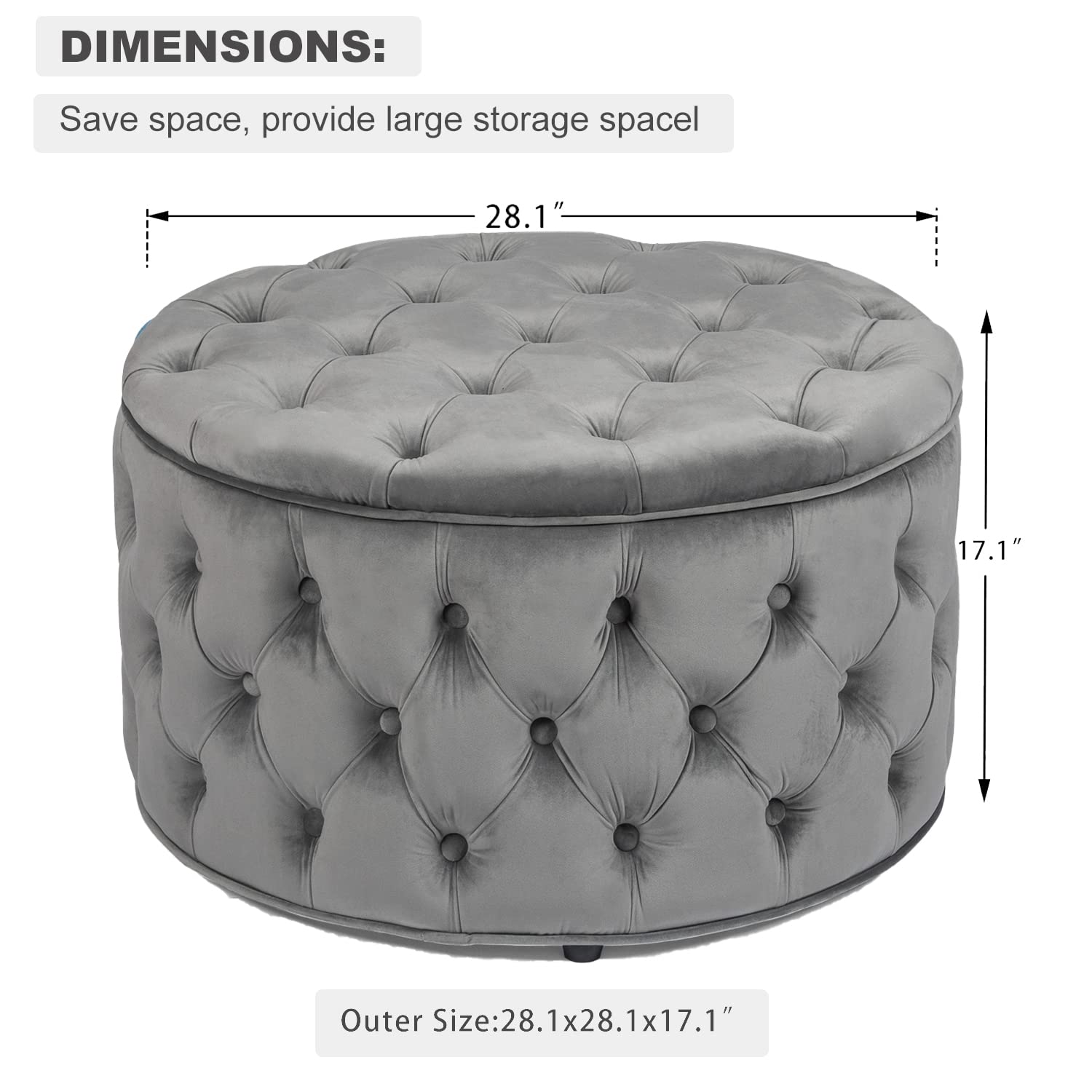 Homebeez Round Velvet Storage Ottoman