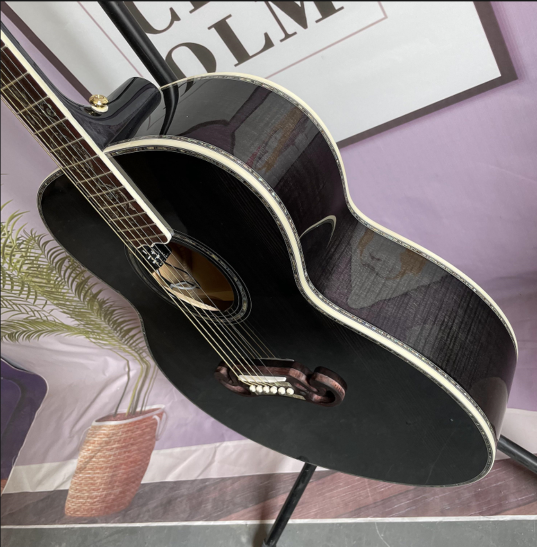Handmade 43’ J200 Acoustic Electric Guitar Black with Pickups Solid Spruce