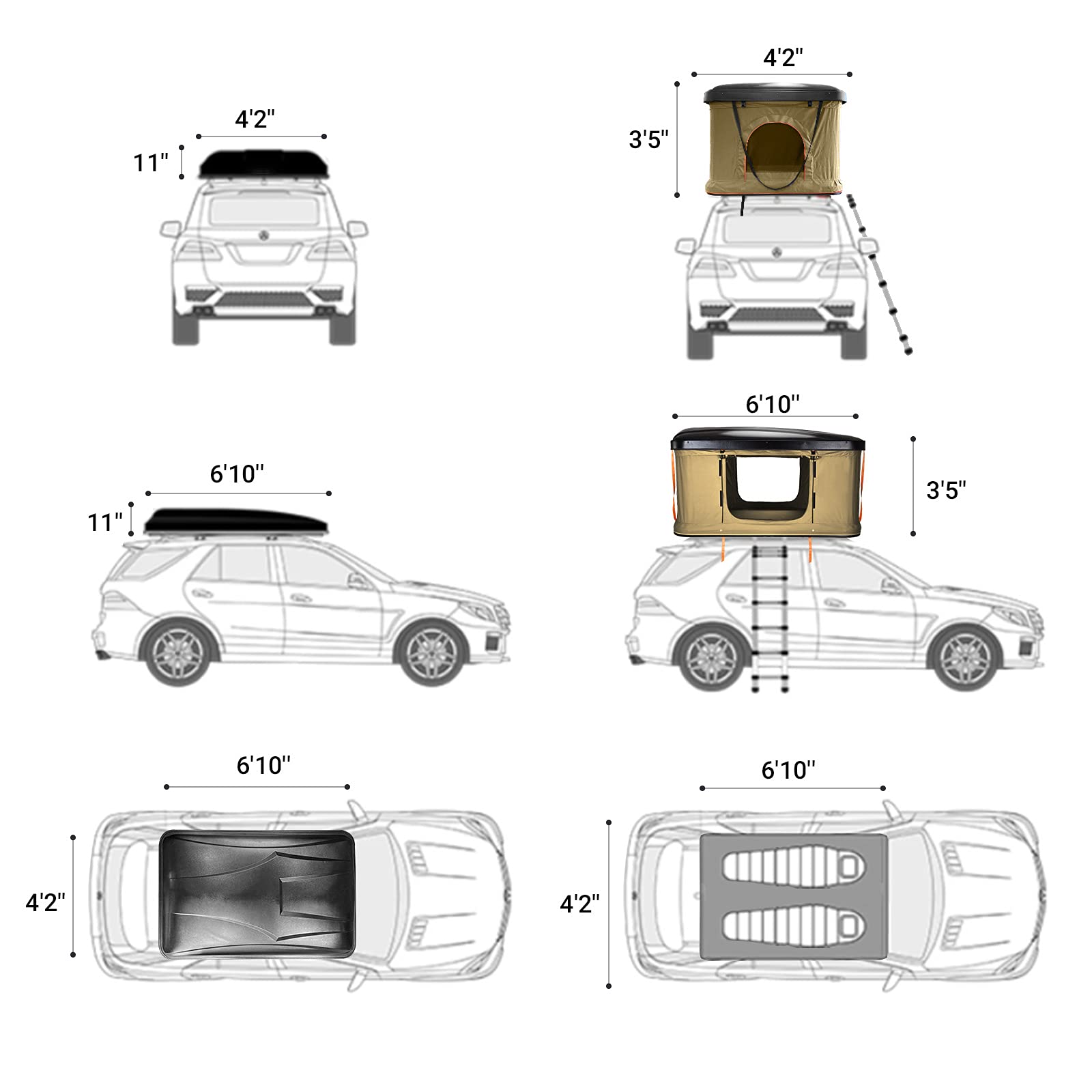 Rooftop Tent Hard Shell Tent for SUV Travel Pop-up Installation