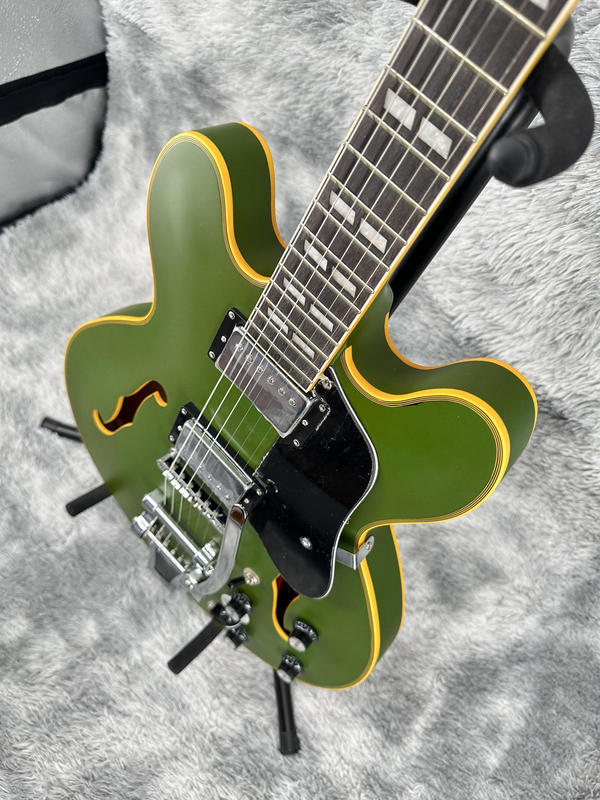 ES-335 Green Jazz Electric Guitar Chrome Part HH Pickup Semi Hollow 6 strings