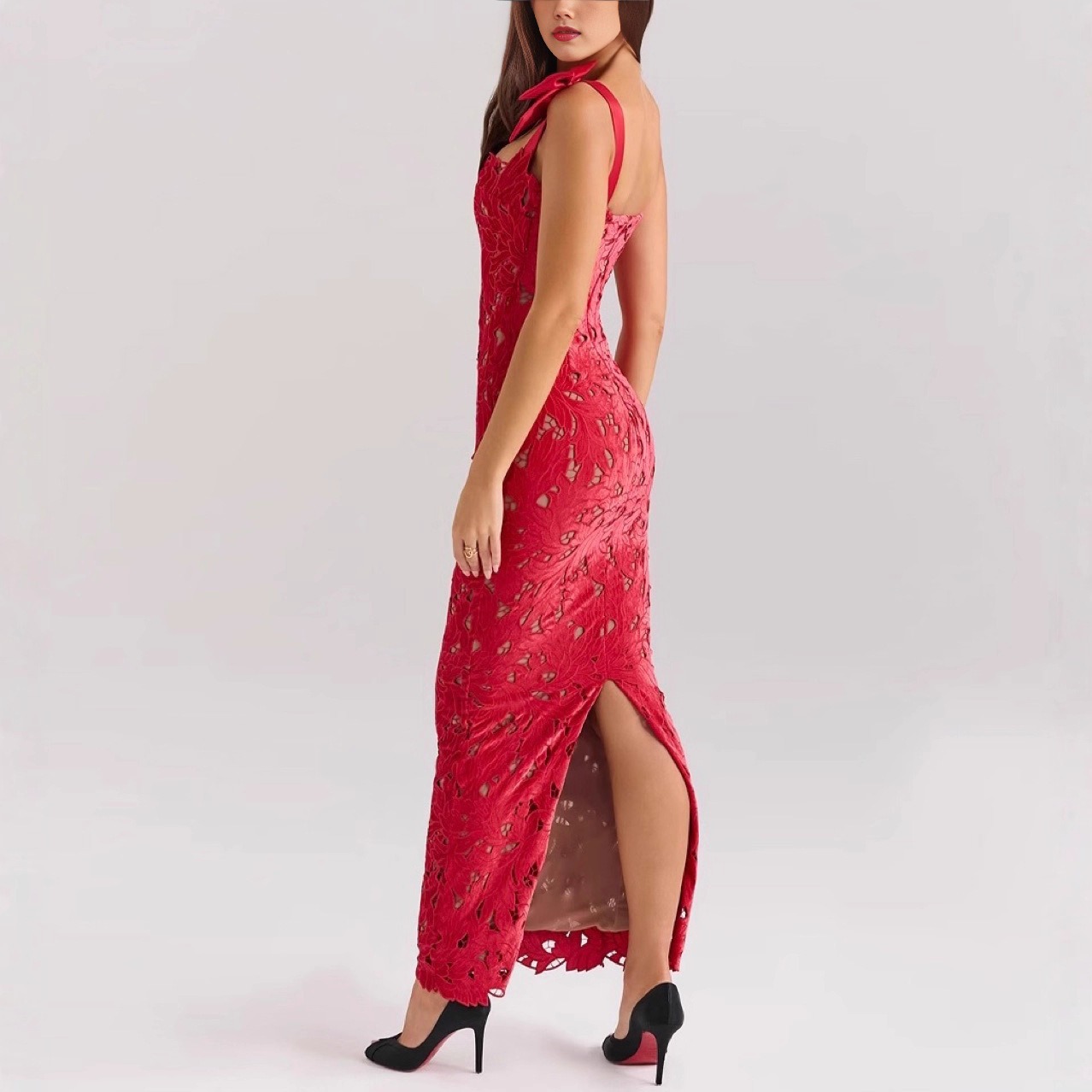 Spring Summer New Style Lace Butterfly Knot Bodycon Dress Casual Holiday Party Women's Dress