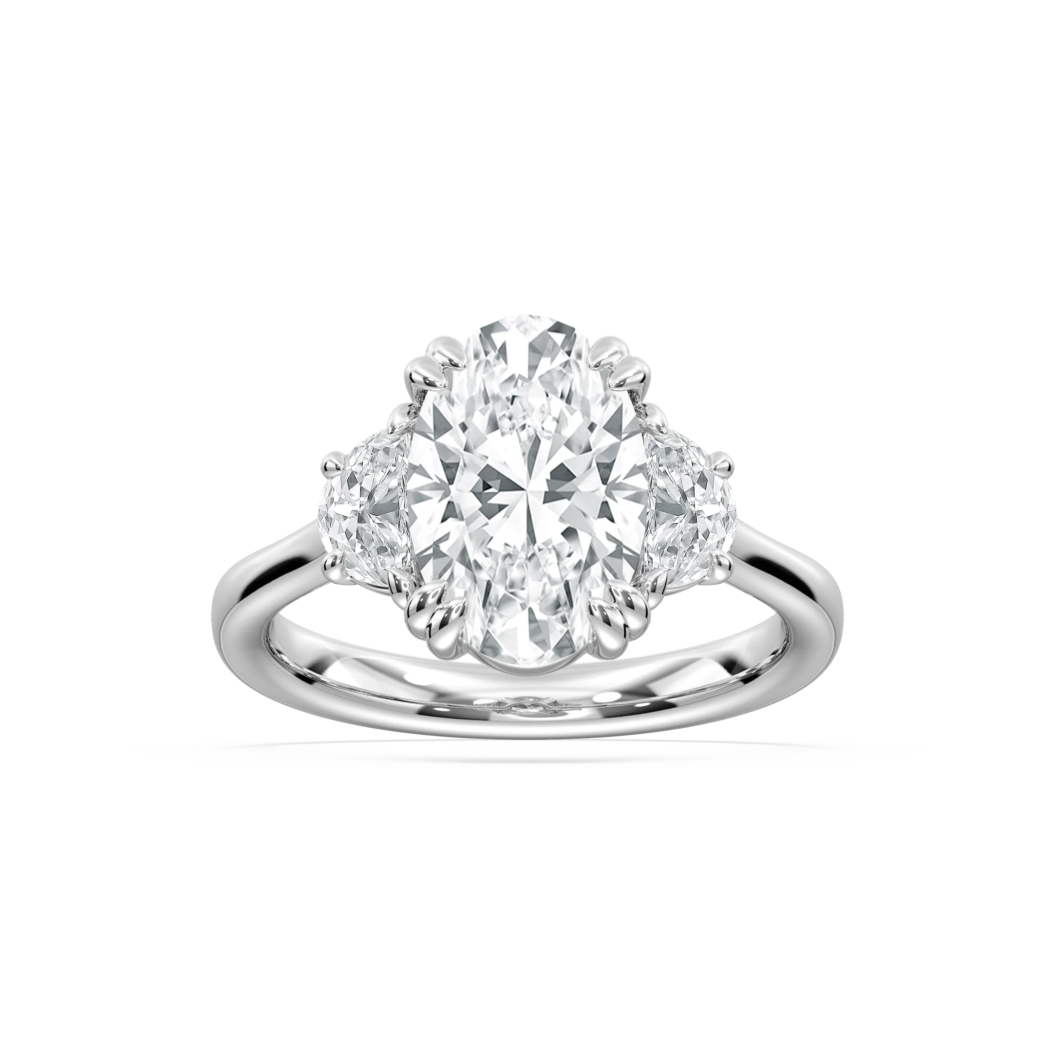 Luna 3 ½ ctw Oval Lab Grown Diamond Double Claw Prong Three Stone Engagement Ring