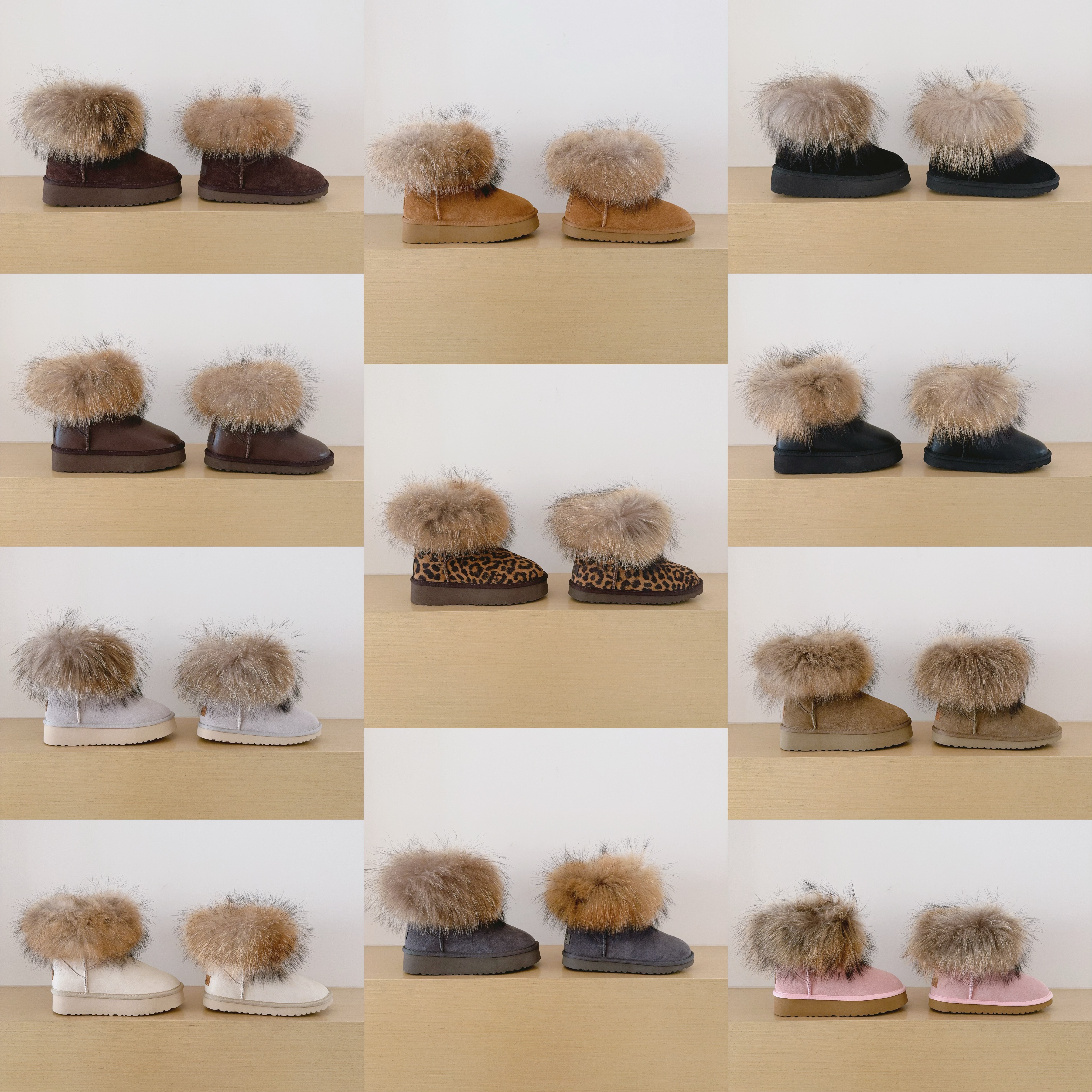 UGG Kids Platform 5854 Genuine Fur Trim Low-Cut Boots