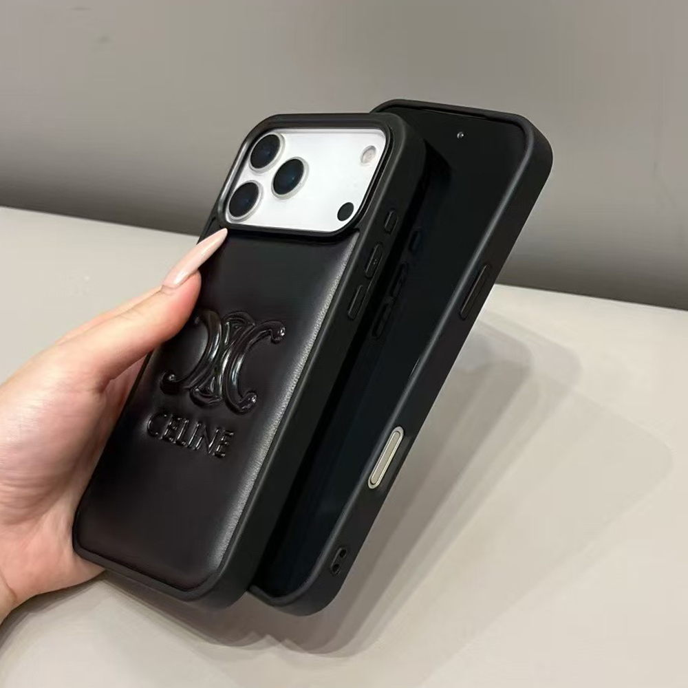 Celine Triomphe 3D Logo Padded Leather Luxury Shockproof Phone Case