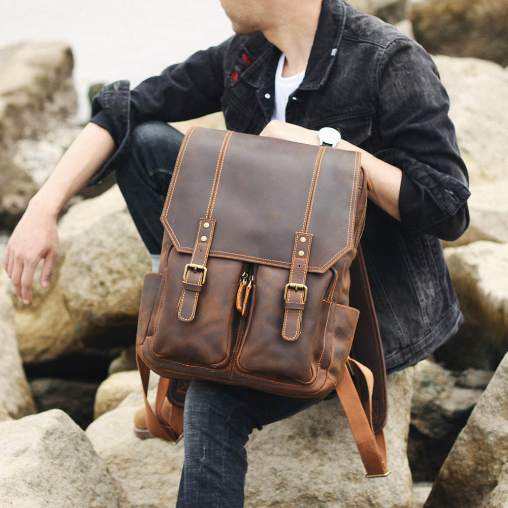 Vintage Explorer Leather Backpack - Crafted for Adventure