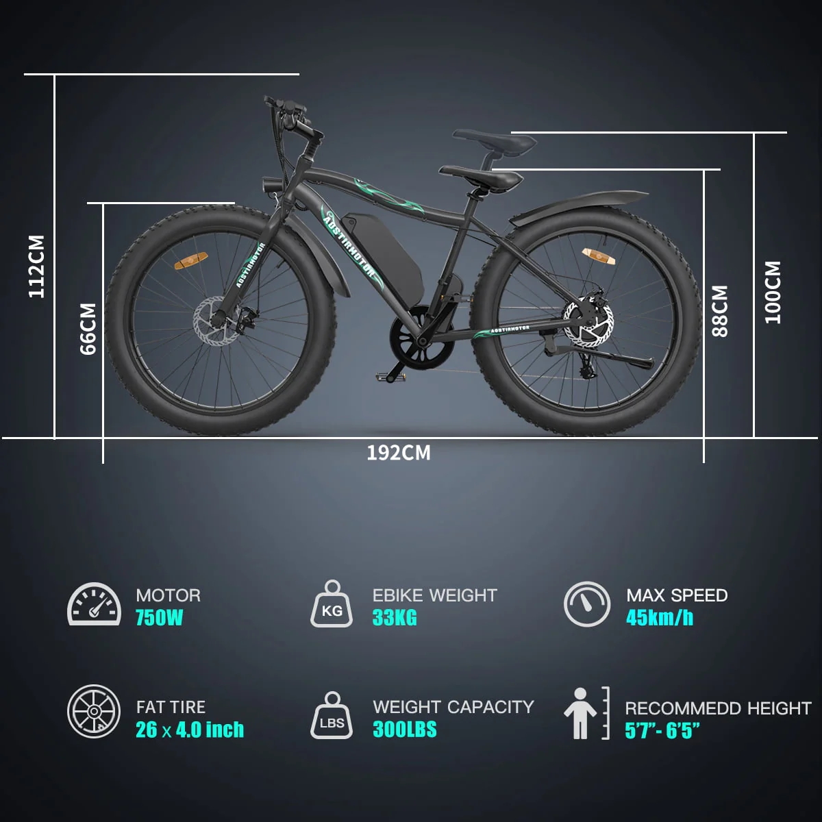 Aostirmotor 26in Fat Tire Electric Mountain Bike, 500W, 36V 13Ah