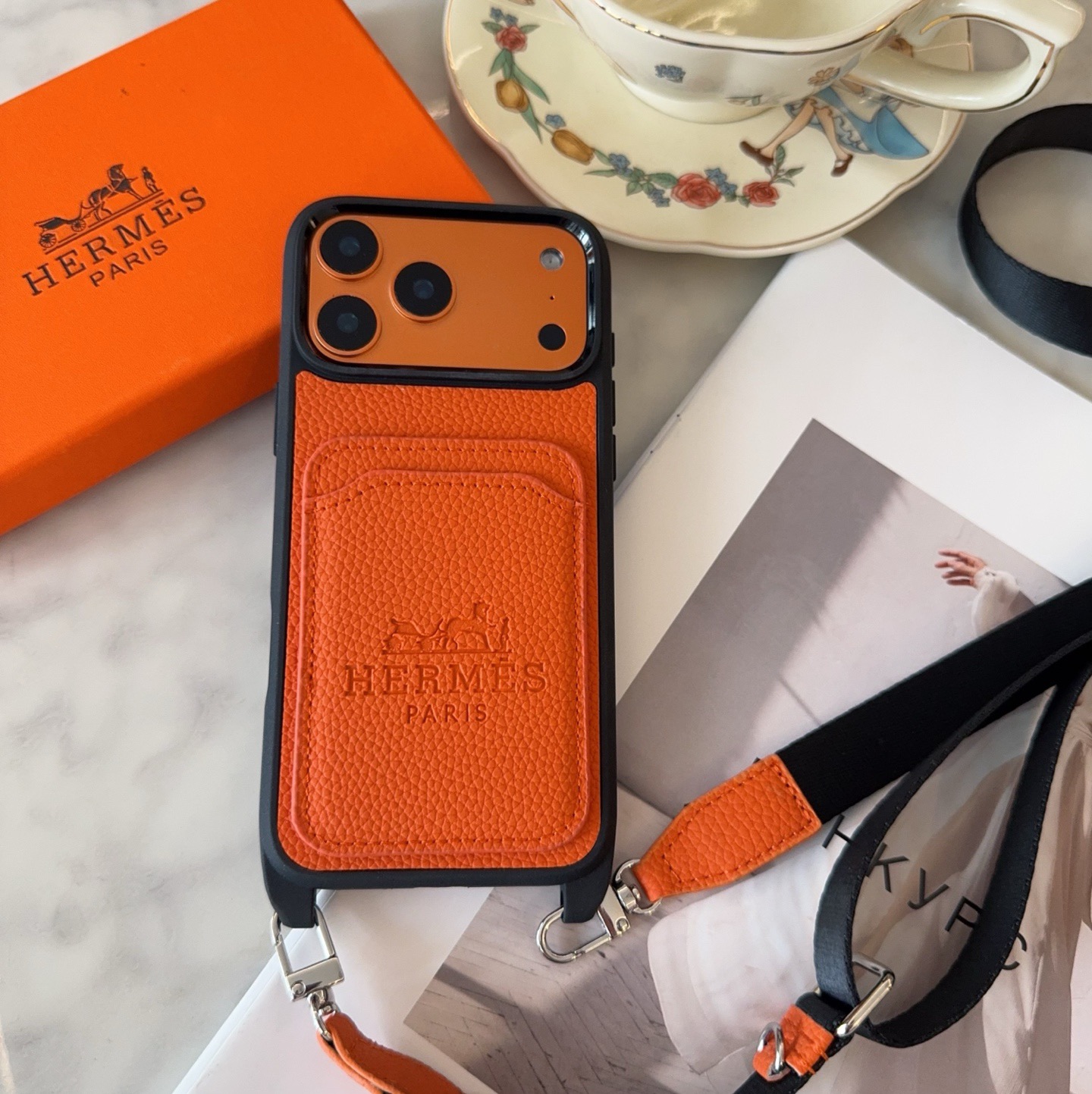 Hermès Paris Embossed Leather Card Pocket Crossbody Luxury Phone Case