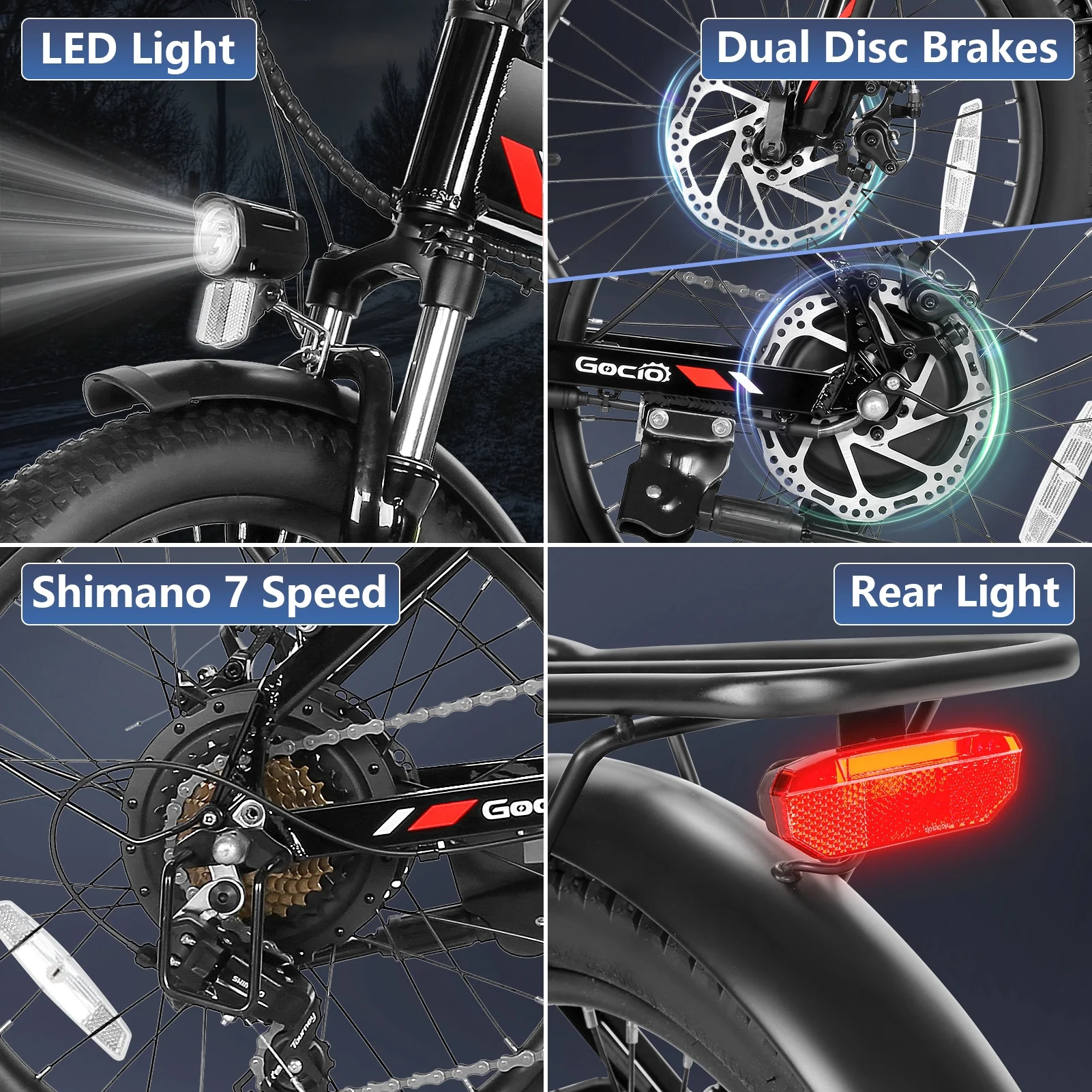 Gocio 20in Folding Electric Mountain Bike, 750W Peak, 48V 375Wh