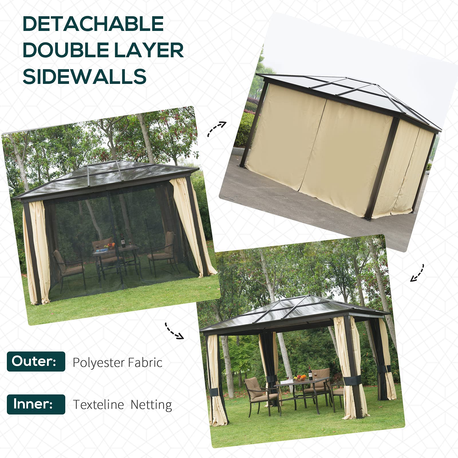 12'L x 10'W Hard Top Gazebo Canopy Sunshelter Waterproof Sun