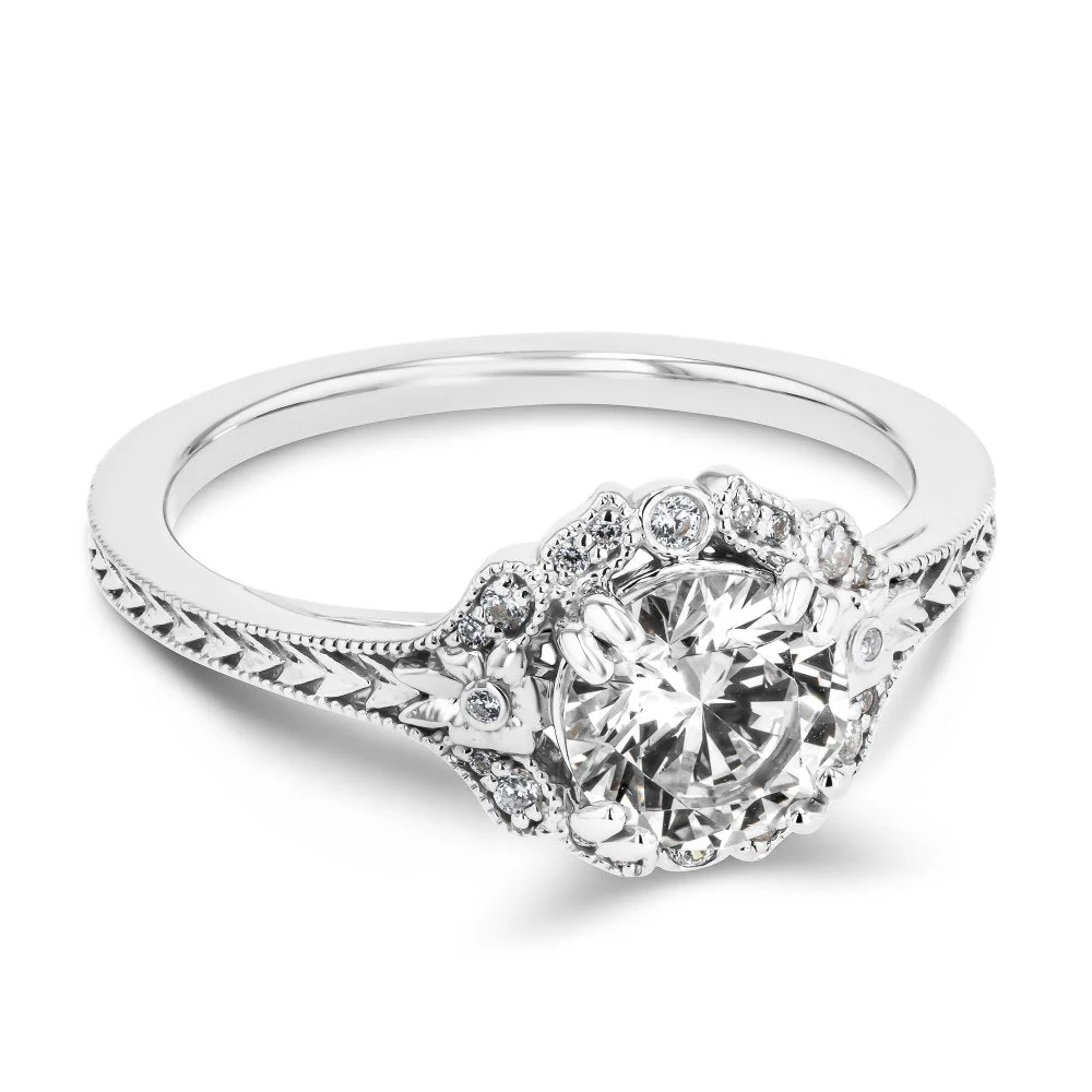 Dottie Round Lab Grown Diamond Milgrain Vintage Halo Engagement Ring