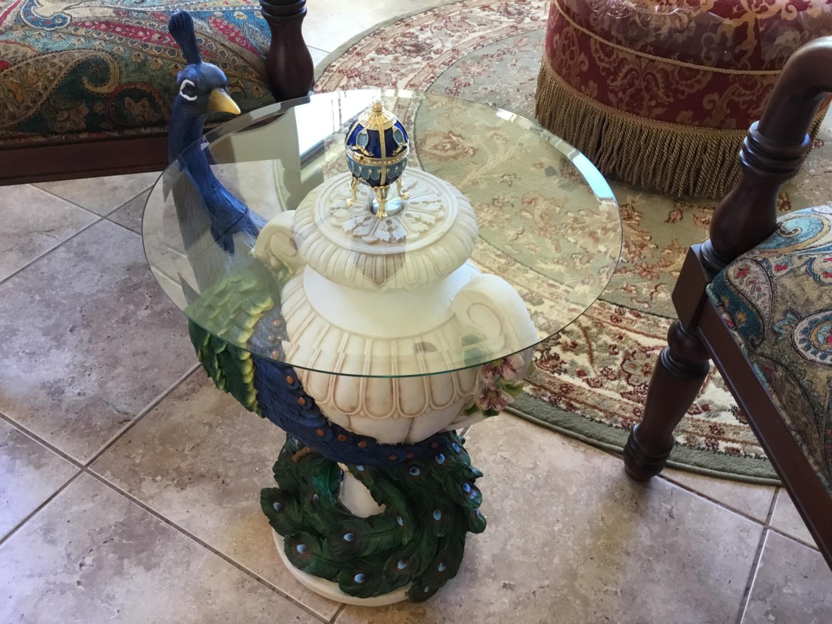 Staverden Castle Peacock Glass Topped Side Table
