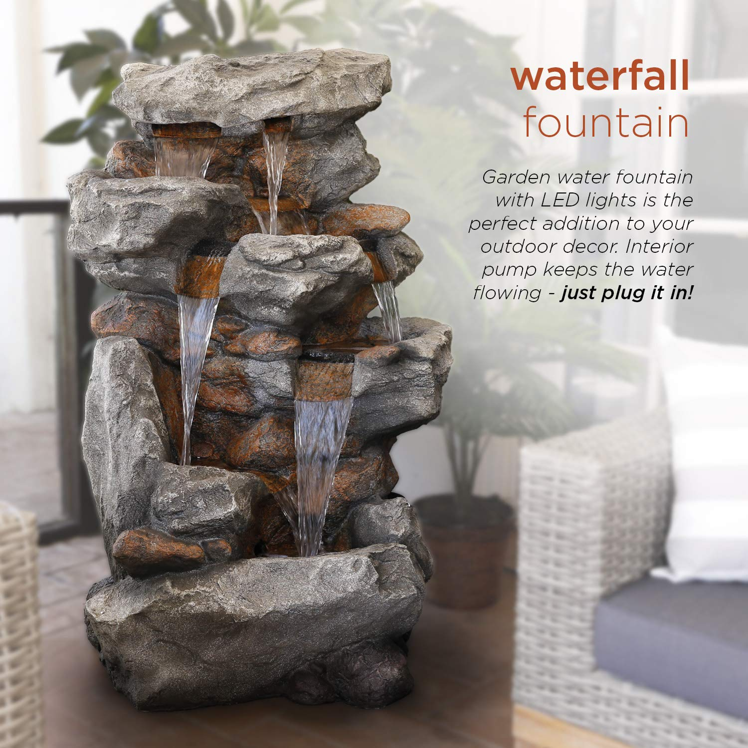 Rainforest Rock Tiered LED Lights Floor Fountain