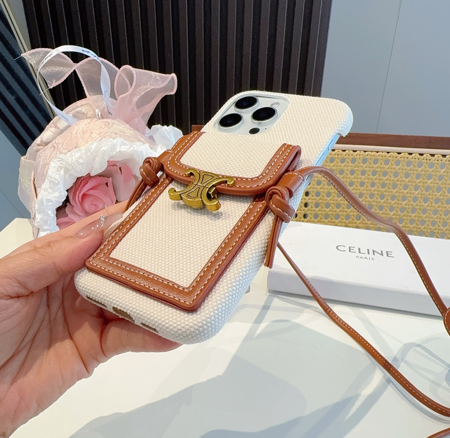 Celine Triomphe Monogram Card Slot Crossbody Phone Case