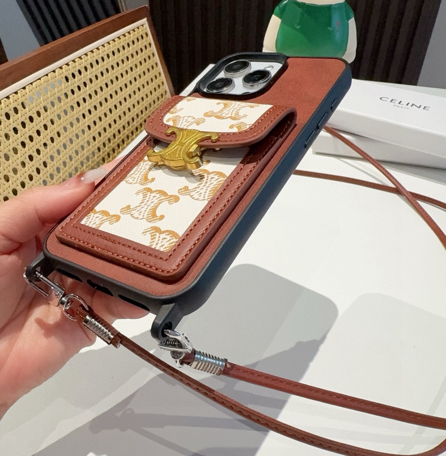 Celine Triomphe Monogram Card Holder Crossbody Phone Case