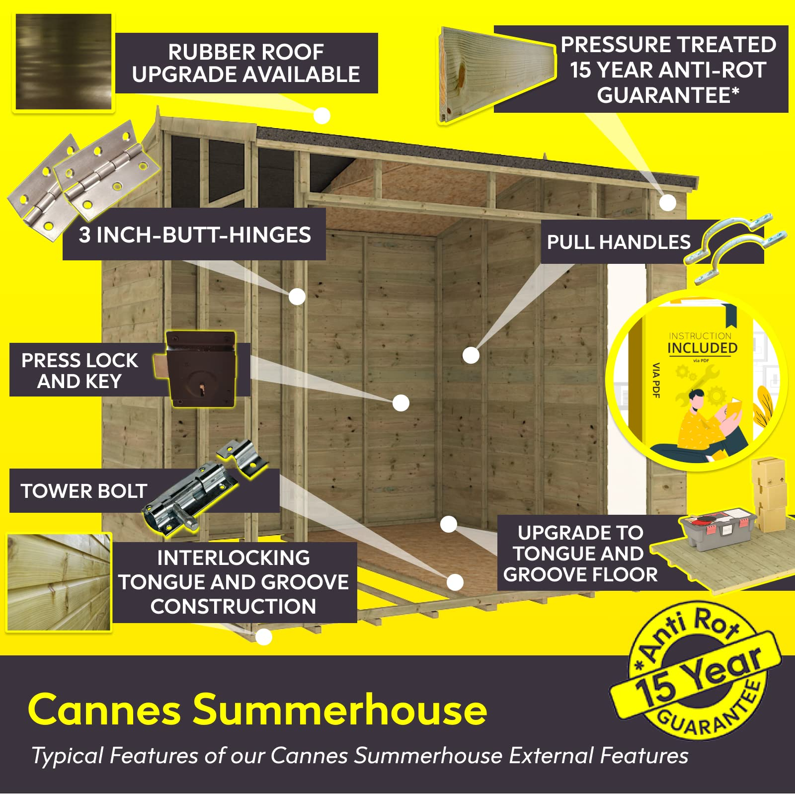Wooden Summerhouse Garden Shed Wide Bi-fold Double French Doors