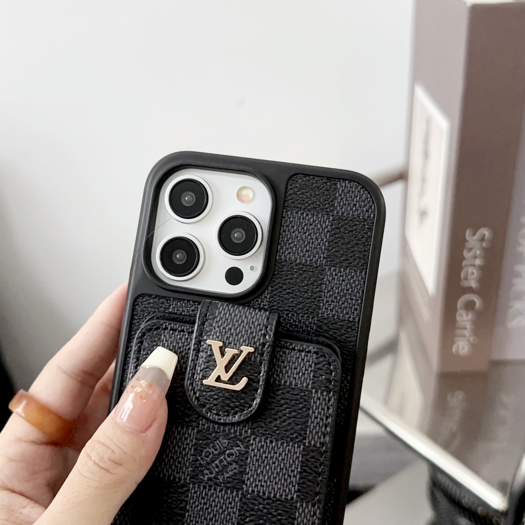 Designer Monogram Card Holder Phone Case with LV & GG Metal Buckle