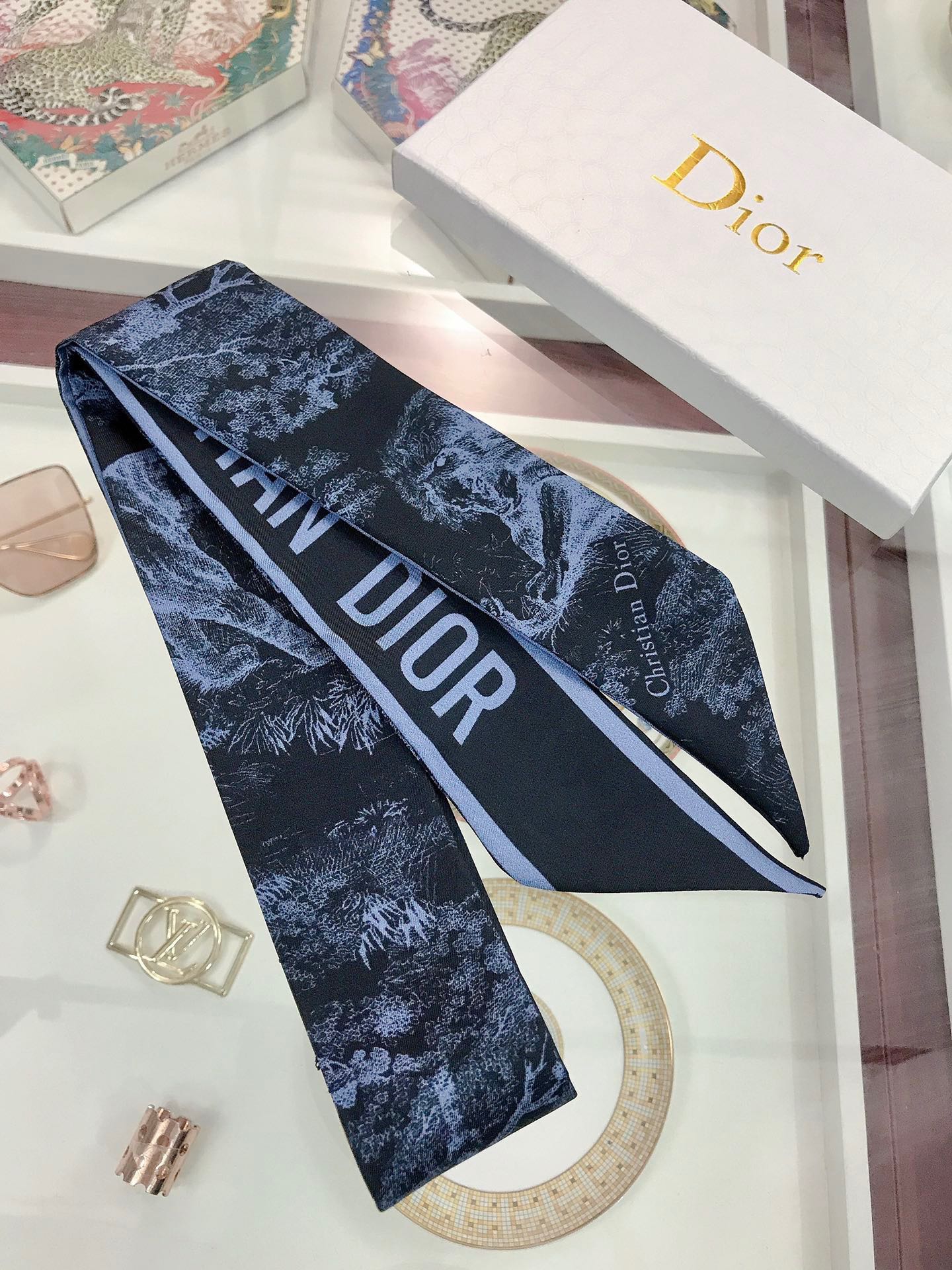 Dior Toile Print Mitzah Scarf Navy 6 x 105 cm product images