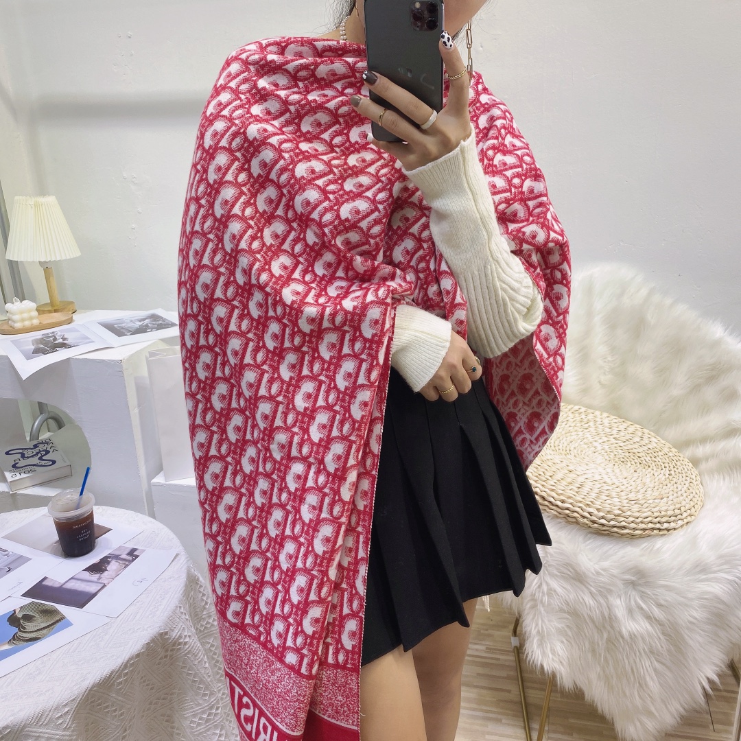 Dior Oblique Cashmere Scarf Grey and Burgundy