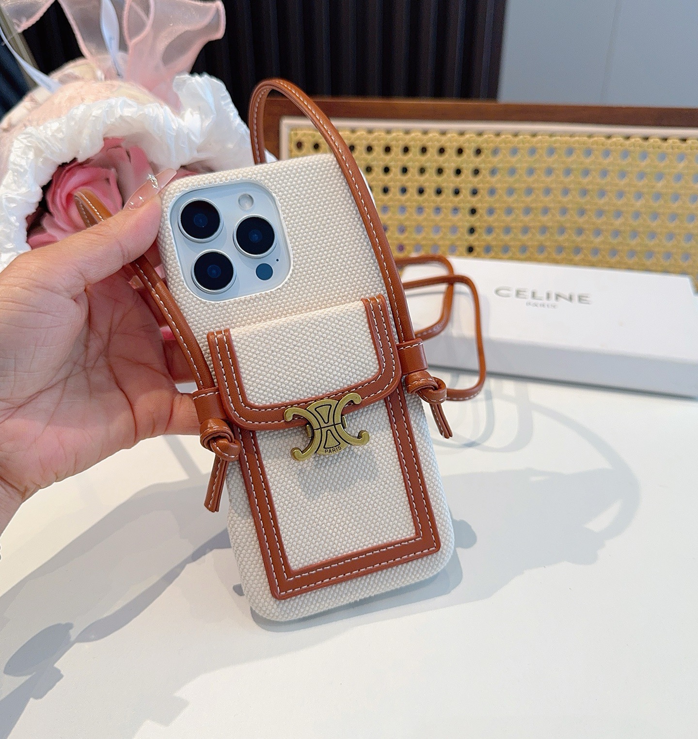 Celine Triomphe Monogram Card Slot Crossbody Phone Case