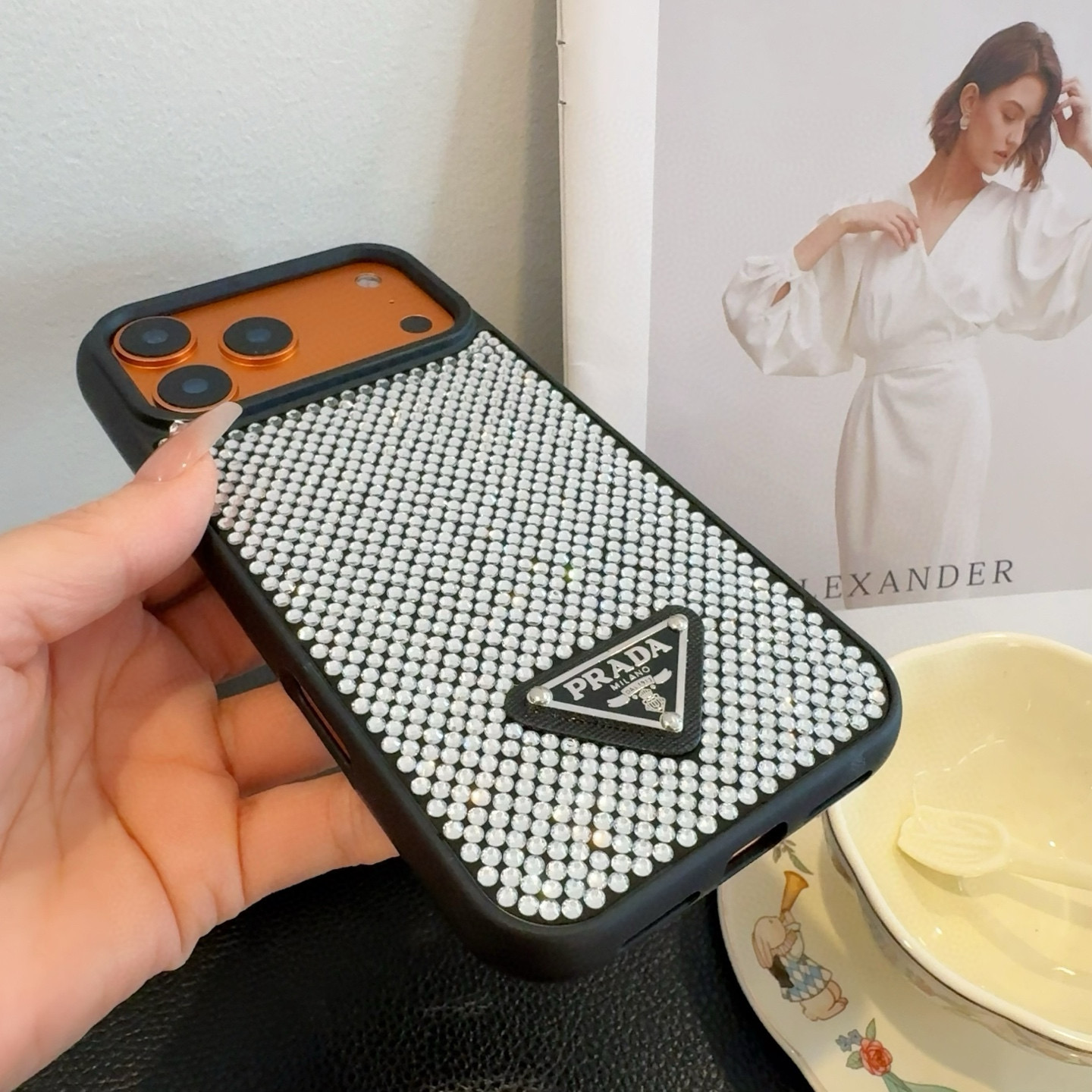 Prada Style Bling Diamond Phone Case with Triangular Logo