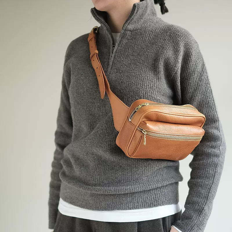 genuine leather retro trendy functional chest bag