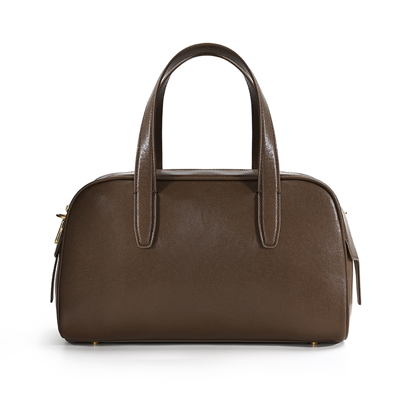 Minimalist Dark Brown Leather Duffle Bag