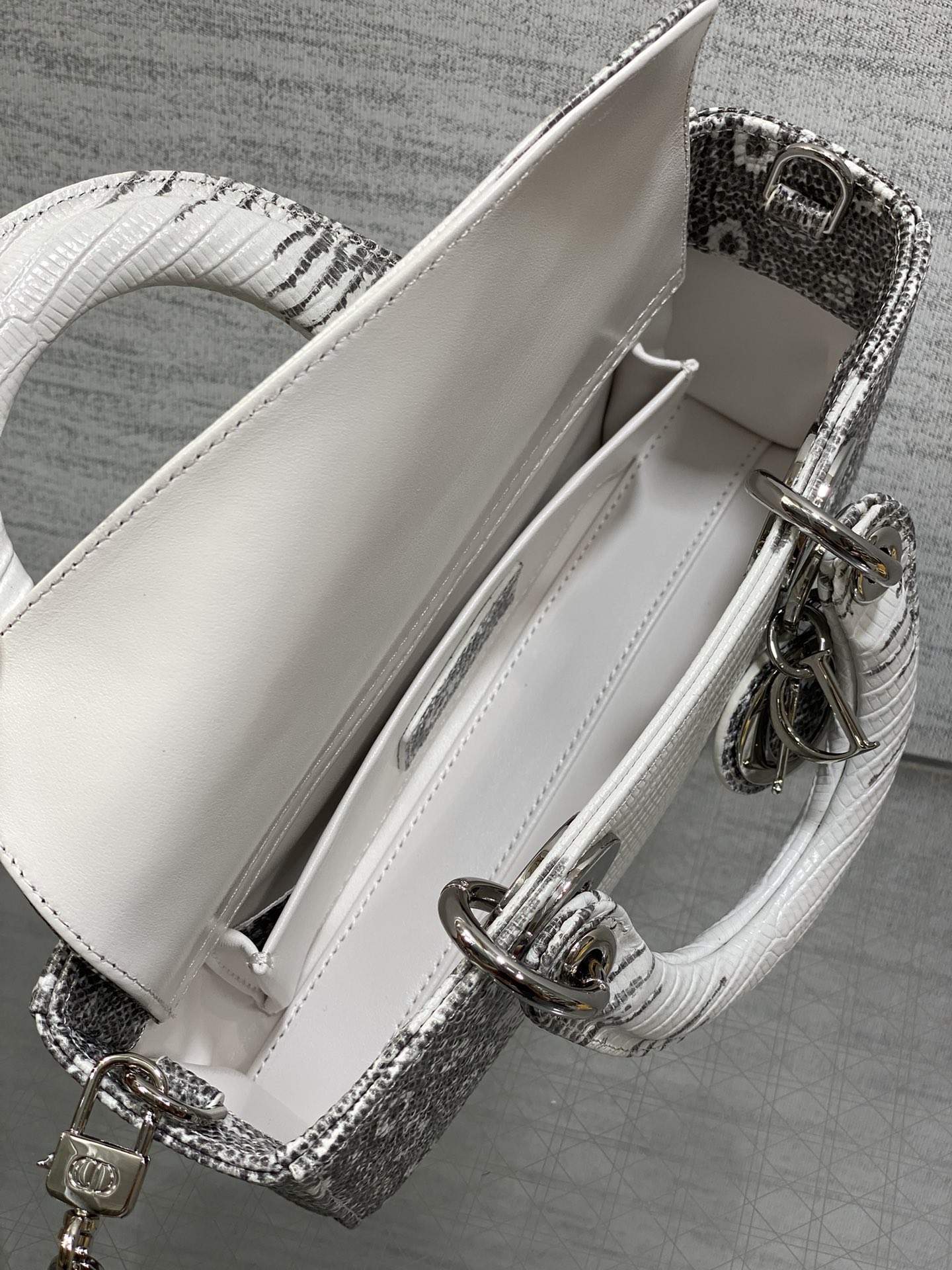 Dior Lady Mini Silver Grey Bag