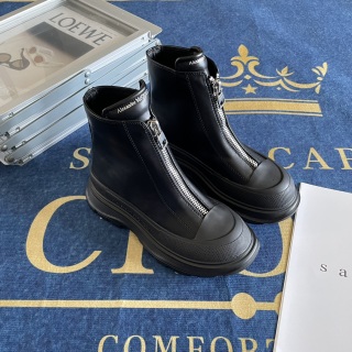 Alexander McQueen Tread Slick Zip‑Front Leather Ankle Boots