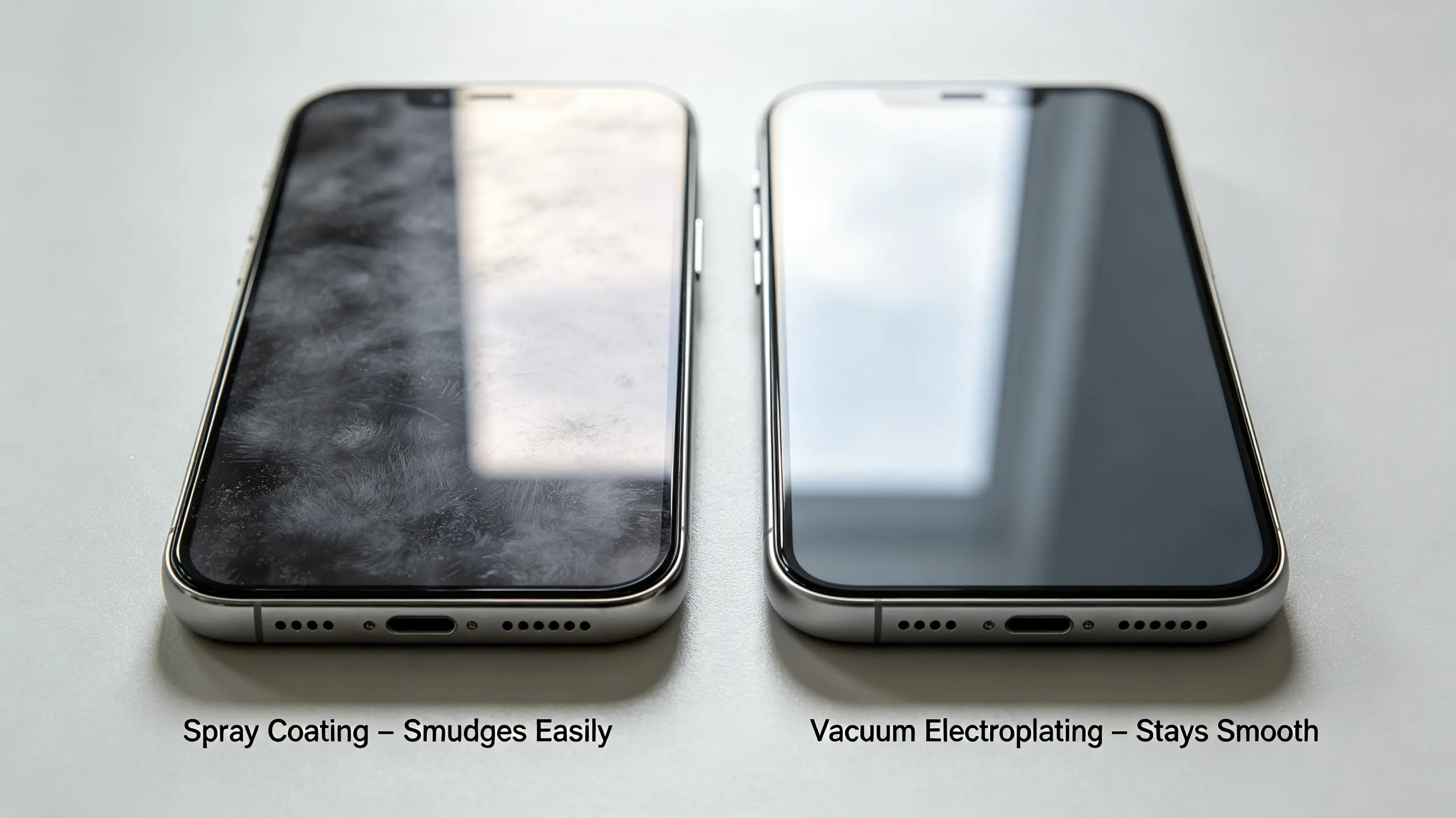 Vacuum electroplating vs spray coating oleophobic comparison on tempered glass screen protectors
