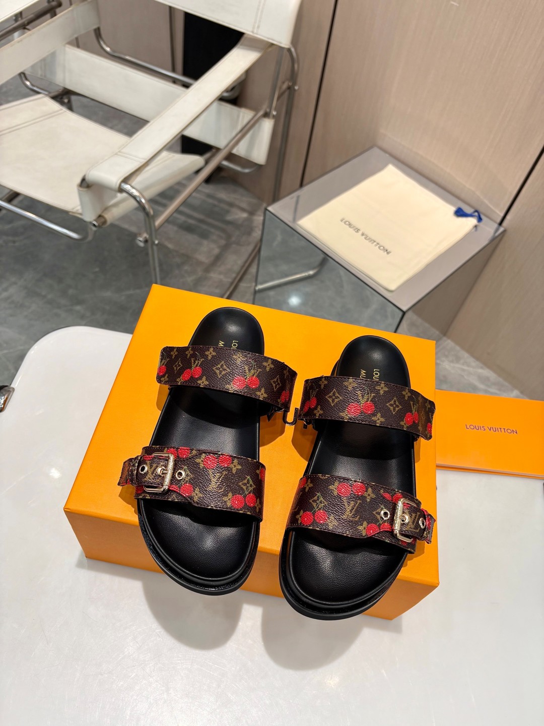 LV cherry slippers
