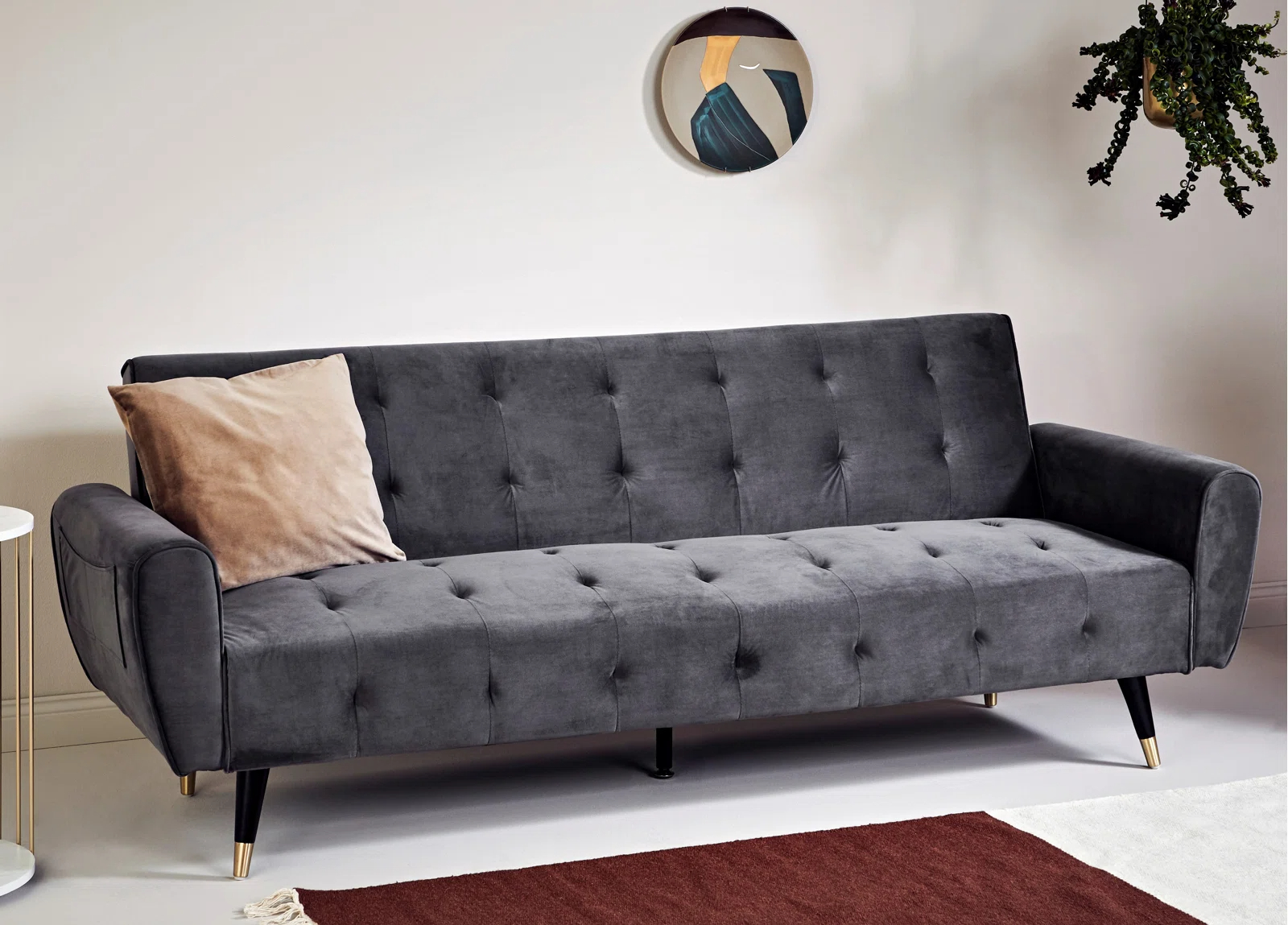 A sofa wrapped in flannel.