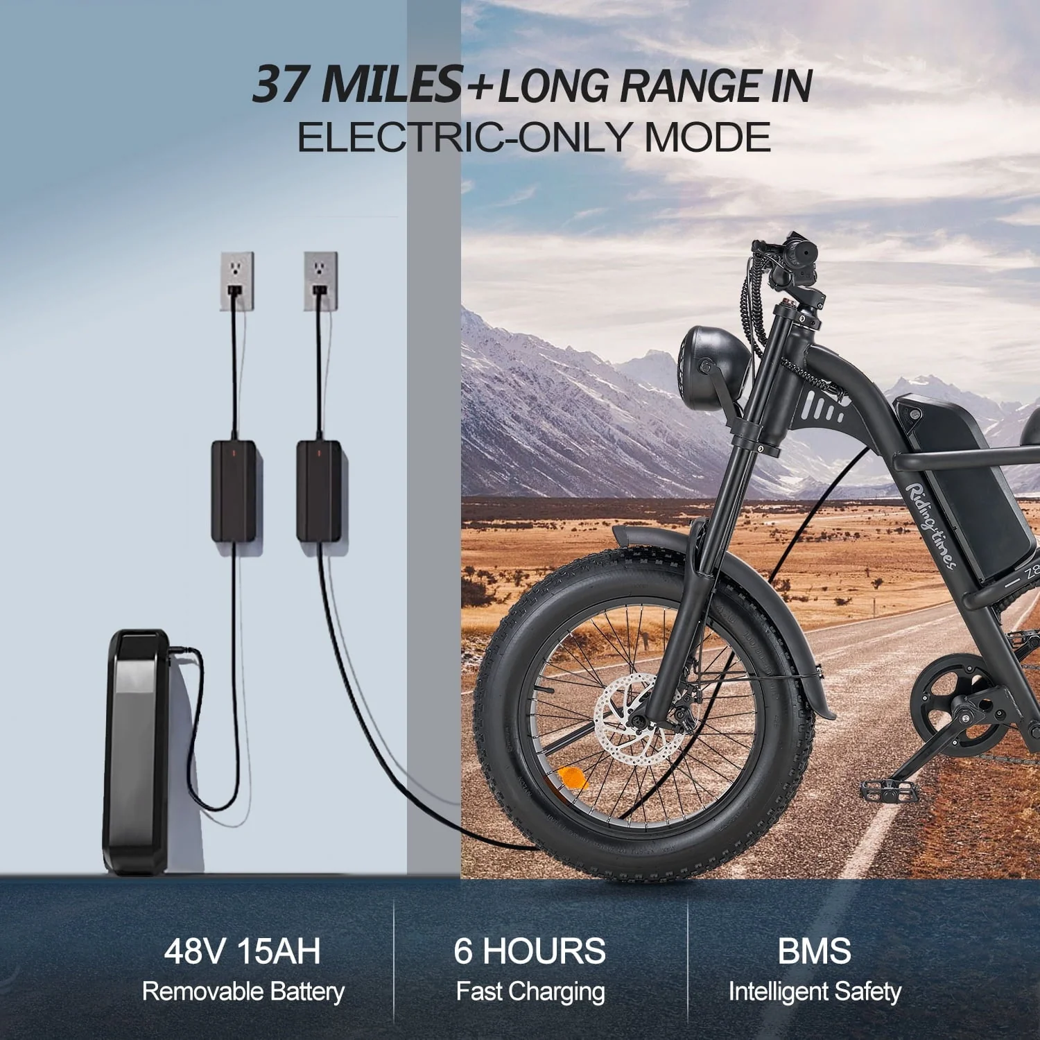 Riding'times Z8 20in Fat Tire Electric Bike, 1500W, 16Ah