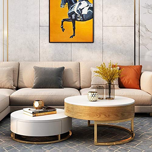 Round Coffee Table White with Storage Lift-Top Wood Coffee