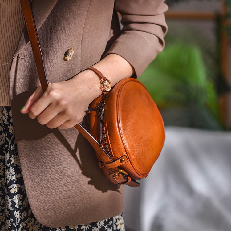 Round Leather Crossbody Bag