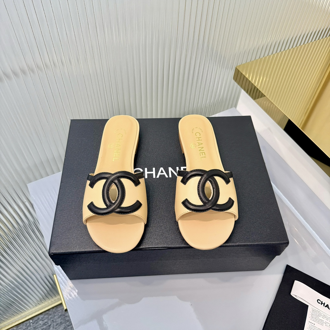 Chanel Oversized Logo Mules - Black & Yellow