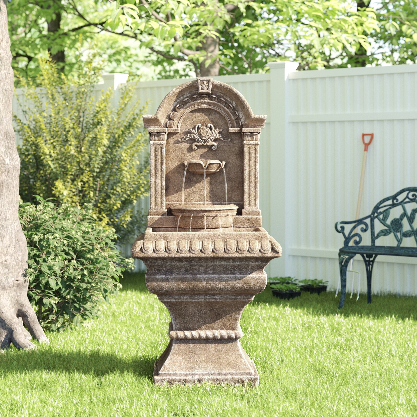 Royal Lions Head Mediterranean 3 Tiered Wall Water Fountain 51