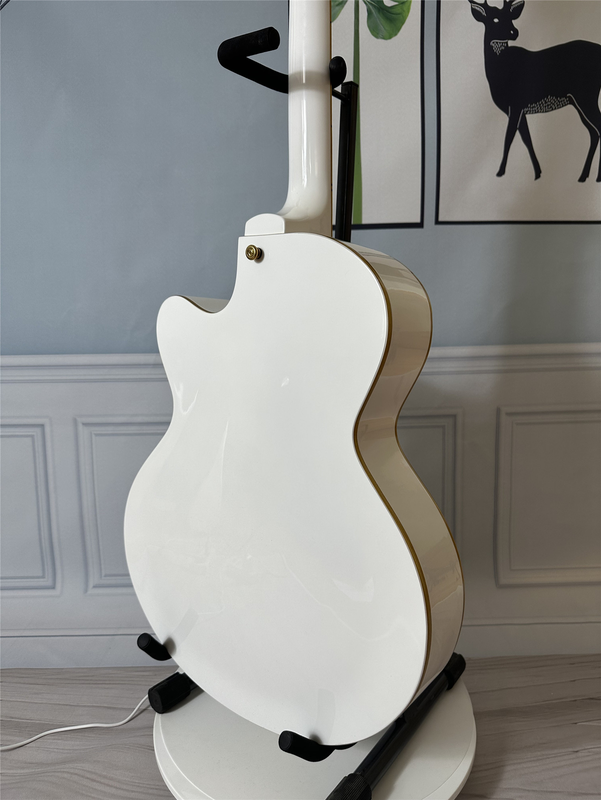 White 6 String Electric Guitar Hollow Body HH Pickup Gold Hardware