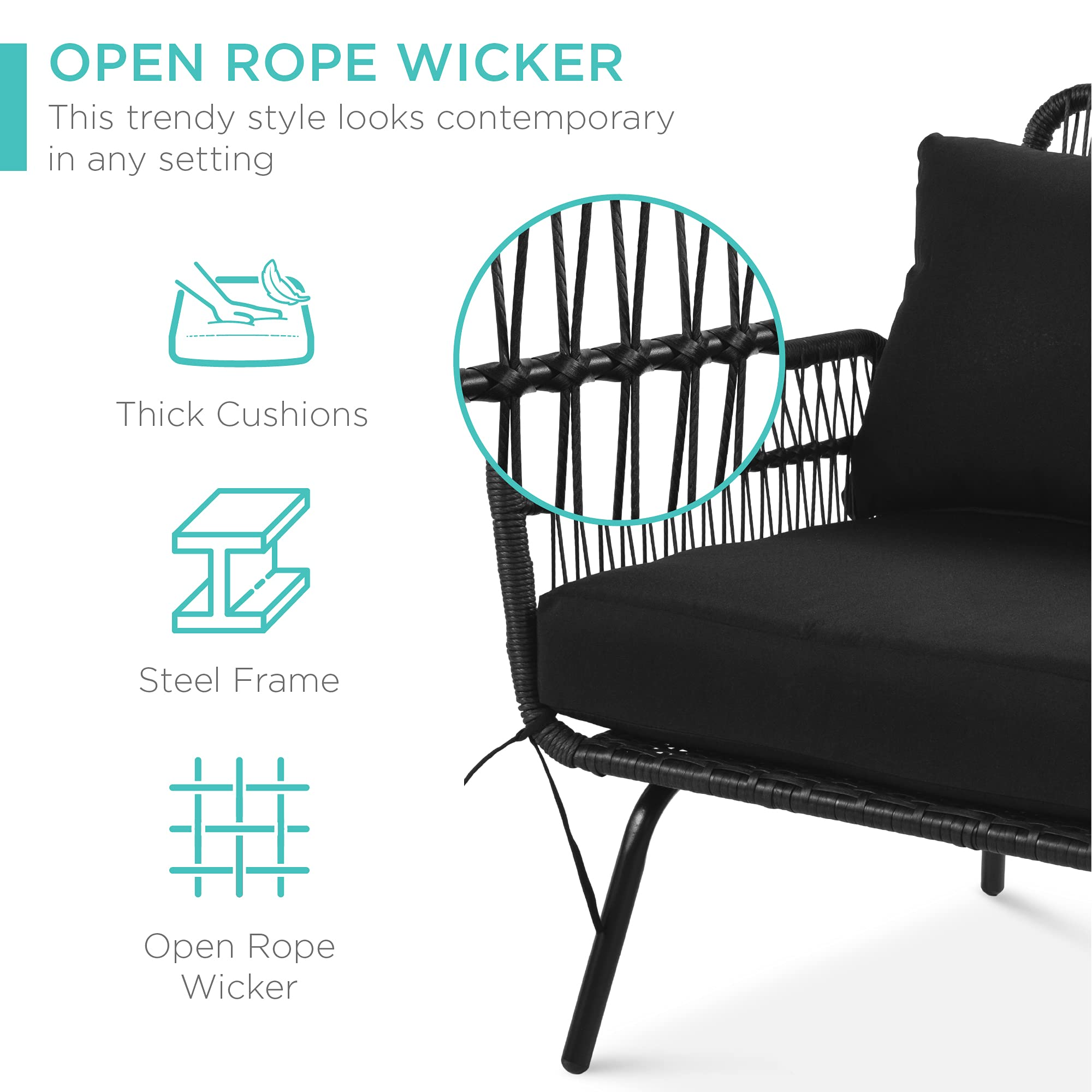 Outdoor Rope Woven Sectional Furniture L-Shaped Sofa Set